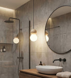 Hanglamp staal en hout Scandinavisch Loop zwart met witte kap Ø 10 cm, hoogte verstelbaar