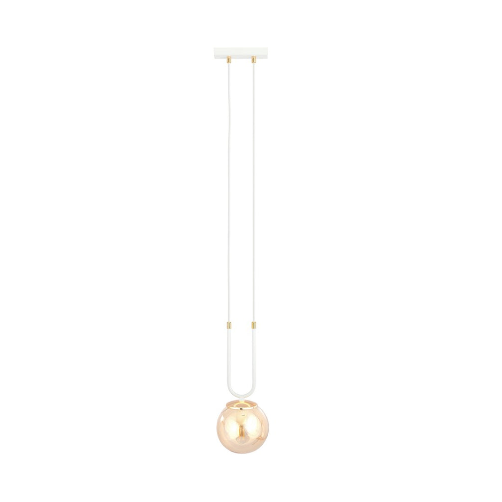 Hanglamp gepoedercoat staal en glas Glam retro, wit met amberkleurige glazen kap Ø 14 cm, 1 lichtpunt E14