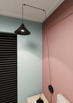 Hanglamp gepoedercoat staal Abramo, scandinavisch, mat zwart, verstelbare hoogte, wandmontage, 1 x E27