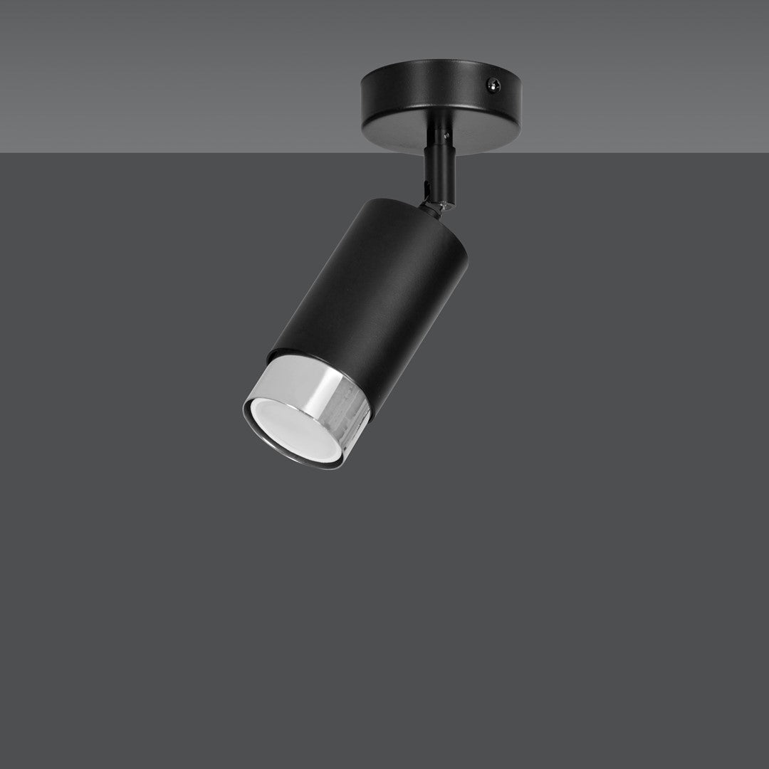 Plafondspot staal modern Hiro, zwart met zilver, 1 lichtpunt, kantelbare lichtbundel voor hal, keuken of slaapkamer