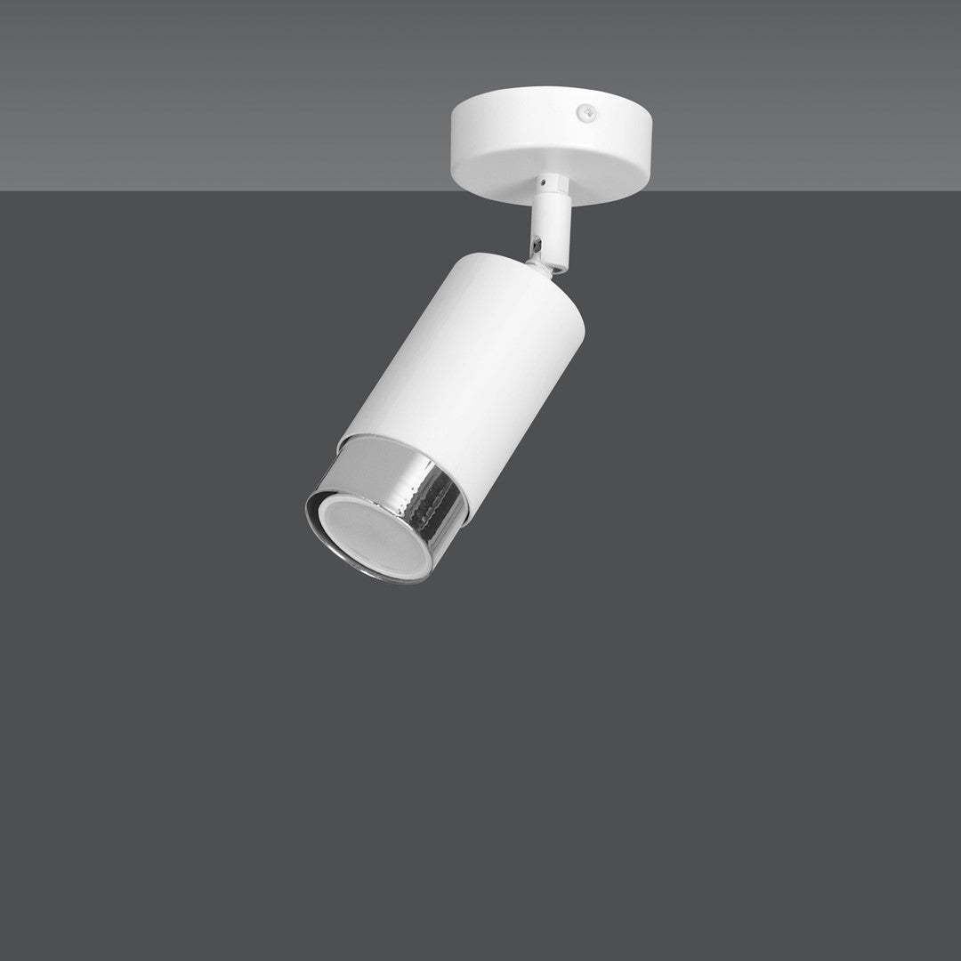 Plafondlamp spot gepoedercoat staal modern Hiro wit en chroom, 1 lichtpunt, verstelbaar, 8 x 19 cm