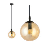 Hanglamp Cosmo gepoedercoat staal en glas, amber kap Ø 14 cm, zwart frame, 1 fitting E14, modern