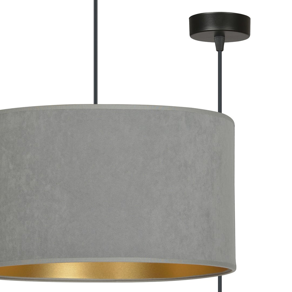 Hanglamp stof en gepoedercoat staal Hilde grijs met gouden binnenzijde Ø 35 cm, woonkamer en eetkamer