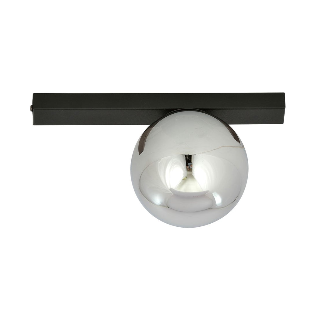 Plafondlamp gepoedercoat staal en glas, minimalistisch Fit zwart met grafiet glazen kap Ø 14 cm