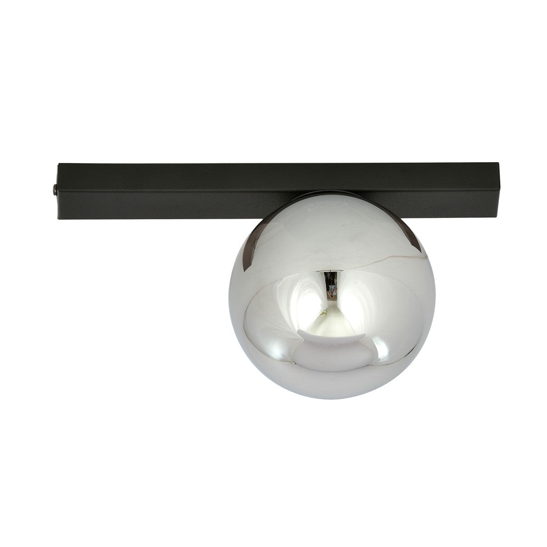 Plafondlamp gepoedercoat staal en glas, minimalistisch Fit zwart met grafiet glazen kap Ø 14 cm
