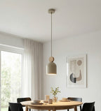 Hanglamp gepoedercoat staal met houten accent Mesi, Scandinavisch, beige, 11 cm, verstelbare hoogte