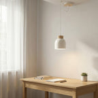 Hanglamp staal en hout Kru, Scandinavisch, wit, 1 fitting E27, met spider-ophanging en verstelbare hoogte
