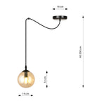 Hanglamp gepoedercoat staal en glas Gigi, modern, amber kap Ø 14 cm, zwart frame, 1 lichtpunt E14