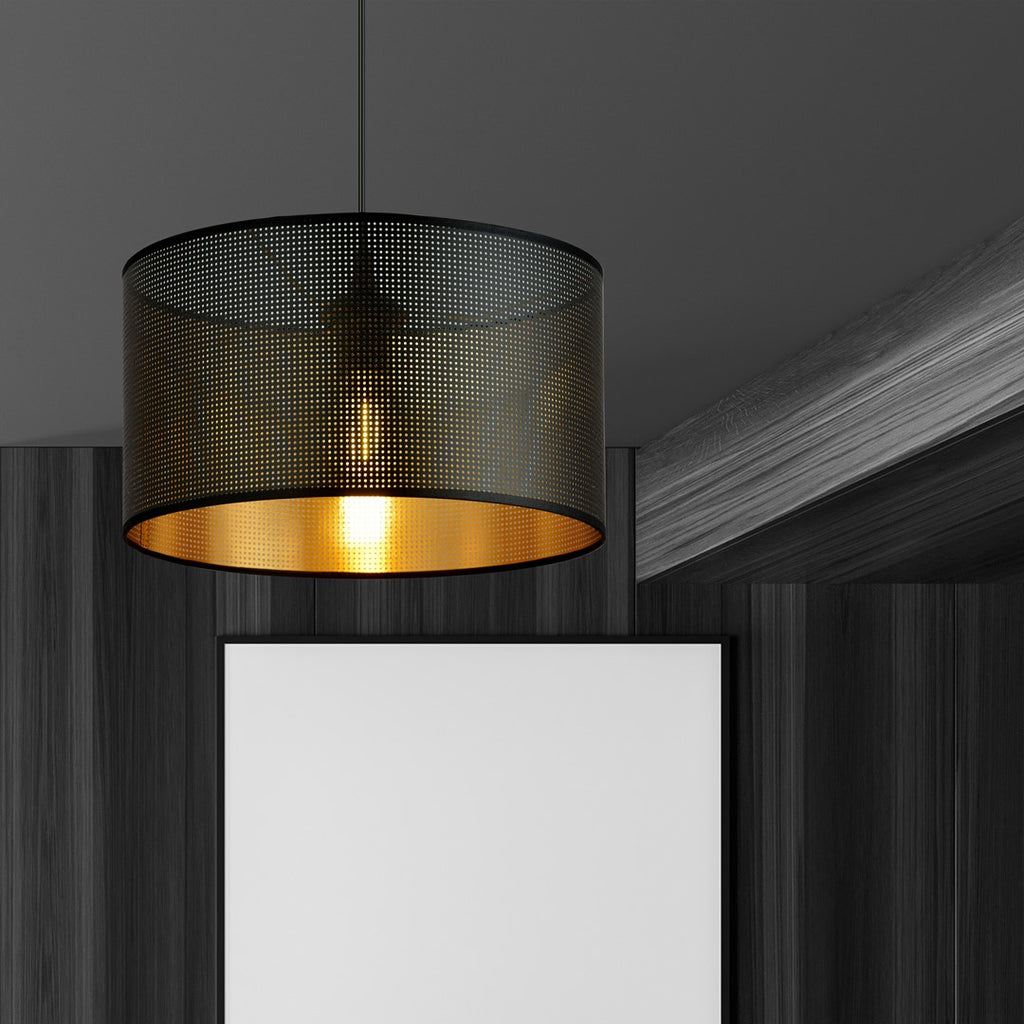 Hanglamp gepoedercoat staal industrieel zwart met goud, Ø 35 cm, 1 lichtpunt, E27, eettafel en keuken