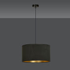 Hanglamp gepoedercoat staal en stof Hilde zwart met gouden binnenkant Ø 35 cm, voor eettafel, woonkamer en hal