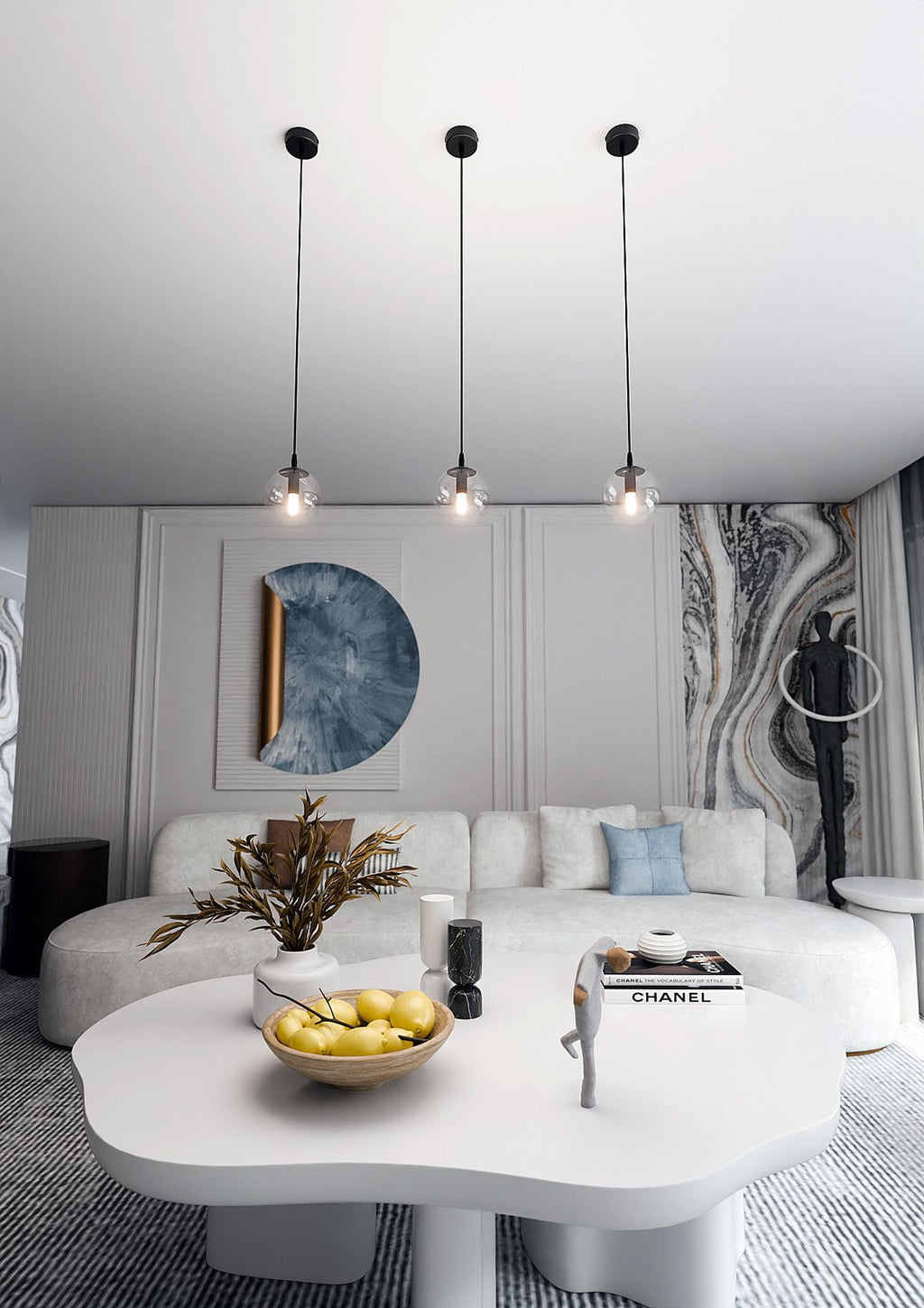 Hanglamp gepoedercoat staal en glas Cosmo, zwart met transparante glazen kap Ø 14 cm, verstelbaar
