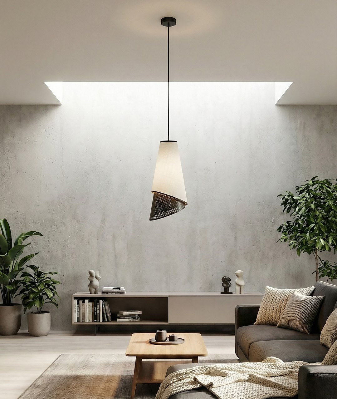 Hanglamp gepoedercoat staal met stoffen kap Moda, grijs en zwart, Ø 20 cm, 1 fitting, voor eettafel en woonkamer