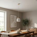 Hanglamp gepoedercoat staal Scandinavisch Vigo wit met houten accent, Ø 18 cm – eettafel en kookeiland