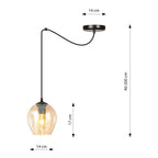 Hanglamp spin-stijl gepoedercoat staal en glas, modern, amber kap Ø 14 cm, zwart, 1 lichtpunt E27