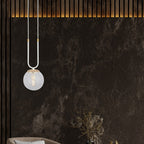Hanglamp gepoedercoat staal en glas Glam wit met transparante glazen kap Ø 14 cm, hoogte 115 cm, E14