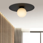 Plafondlamp opbouw gepoedercoat staal en glas, minimalistisch zwart met witte glazen kap, Ø 30 cm