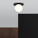 Plafondlamp Plaza gepoedercoat staal en glas, modern, zwart met witte glazen kap Ø 15 cm