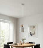 Hanglamp gepoedercoat staal en hout Scandinavisch Mesi wit, Ø 11 cm, voor keuken, gang en slaapkamer