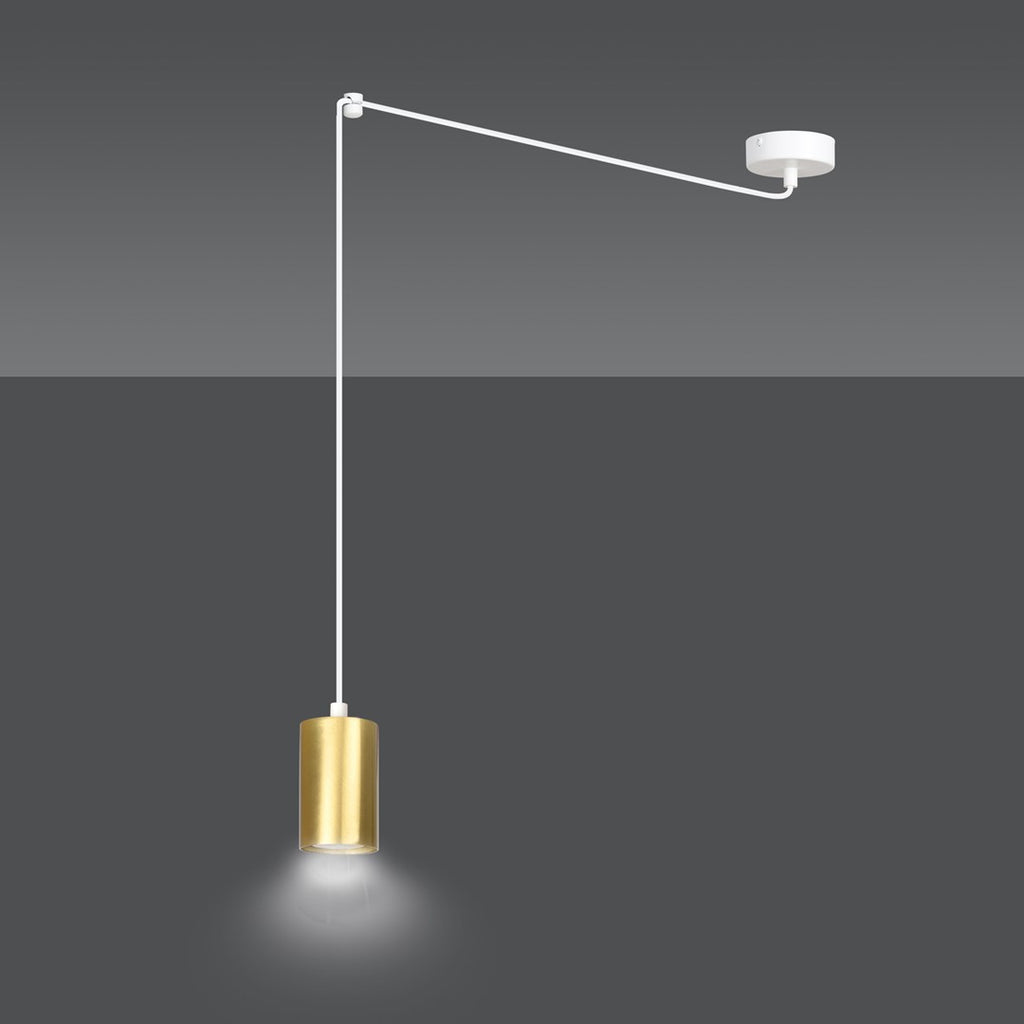 Hanglamp gepoedercoat staal Traker modern wit met goud, 1 fitting, hoogte verstelbaar
