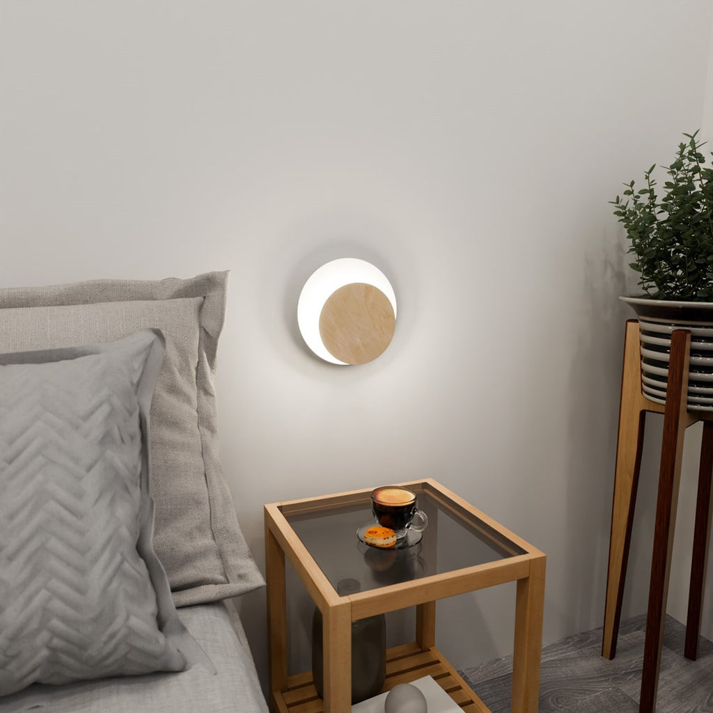 Wandlamp gepoedercoat staal en multiplex Scandinavisch wit Cirkel 1A, 22 x 20 cm voor woonkamer, slaapkamer en hal