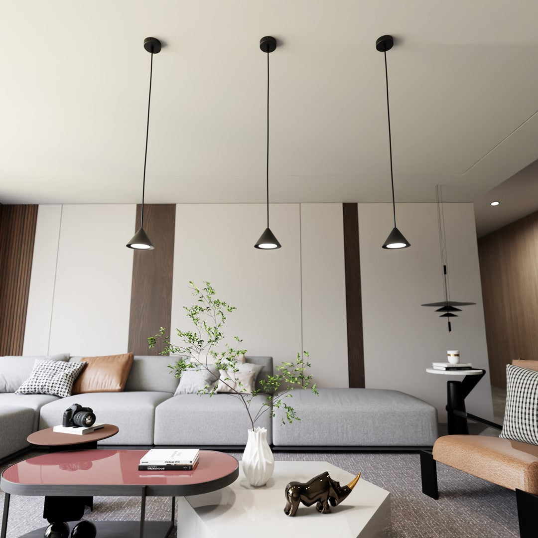 Hanglamp gepoedercoat staal Elit minimalistisch zwart, kegelvormige kap, verstelbare hoogte, 1 fitting
