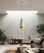 Hanglamp gepoedercoat staal met stoffen kap, modern, wit en goud, Ø 20 cm, 1 lichtpunt, E27, woonkamer en eetkamer