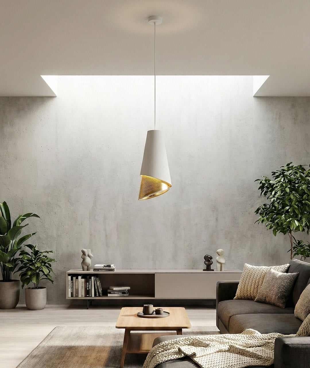Hanglamp gepoedercoat staal met stoffen kap, modern, wit en goud, Ø 20 cm, 1 lichtpunt, E27, woonkamer en eetkamer