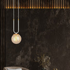 Hanglamp gepoedercoat staal en glas Glam retro, wit met amberkleurige glazen kap Ø 14 cm, 1 lichtpunt E14