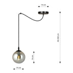 Hanglamp gepoedercoat staal en glas Gigi, zwart met grafiet glazen kap Ø 14 cm, hoogte verstelbaar, E14