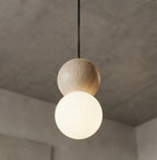 Hanglamp staal en hout Scandinavisch Loop zwart met witte kap Ø 10 cm, hoogte verstelbaar