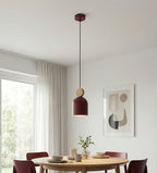 Hanglamp Mesi gepoedercoat staal met hout, Scandinavisch, bordeaux, 11 cm, 1 GU10-fitting, keuken en gang