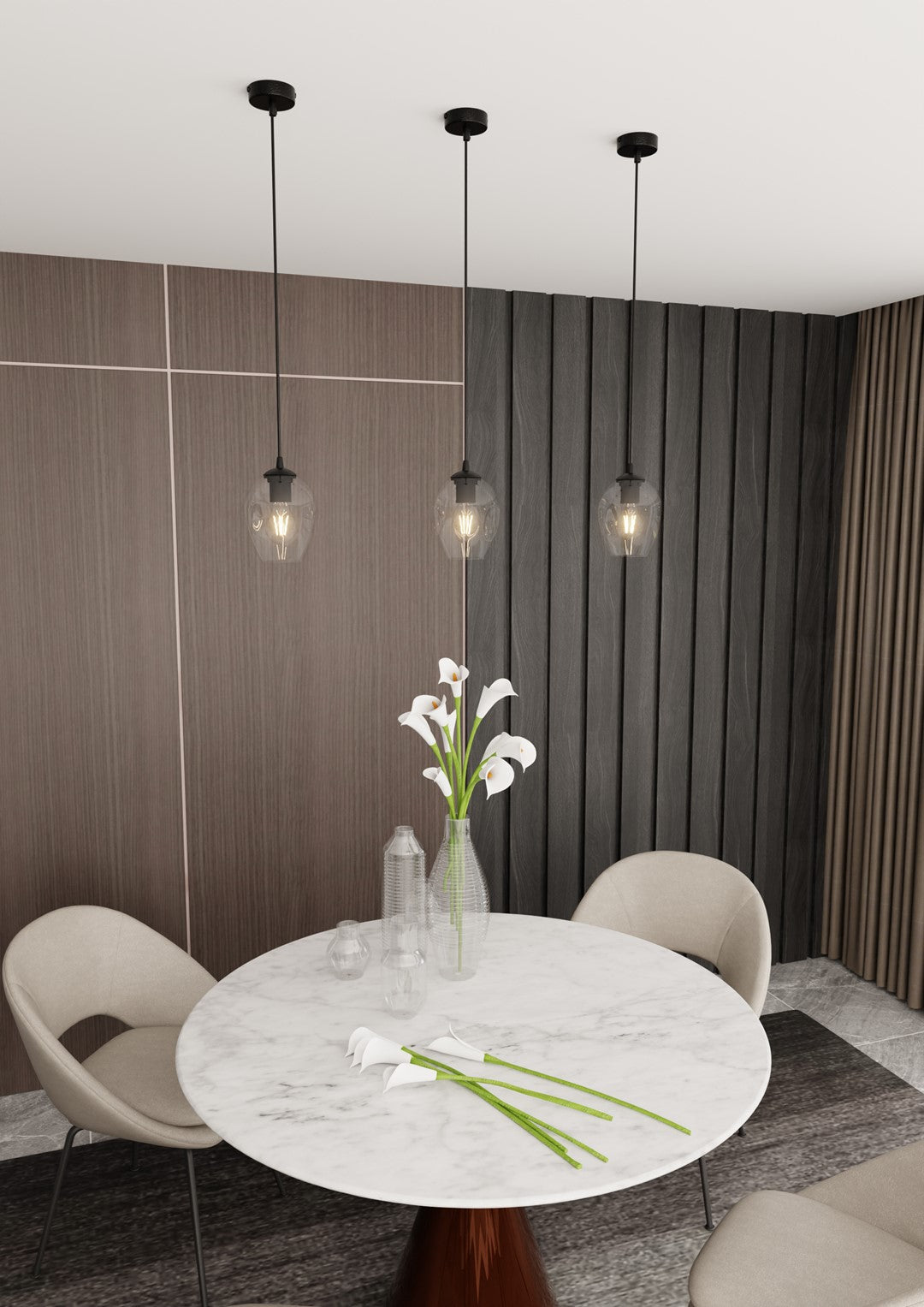 Hanglamp gepoedercoat staal en glas Istar, zwart met transparante kap Ø 14 cm, E27