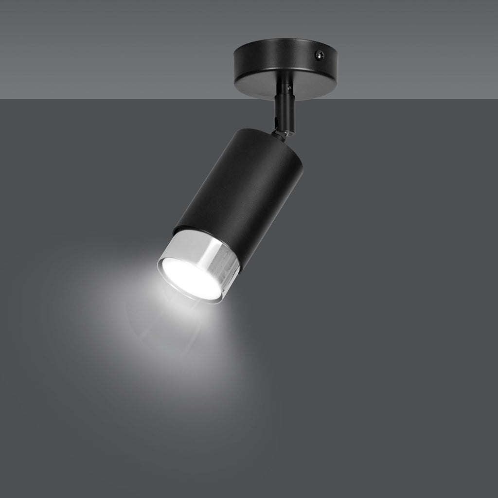 Plafondspot staal modern Hiro, zwart met zilver, 1 lichtpunt, kantelbare lichtbundel voor hal, keuken of slaapkamer