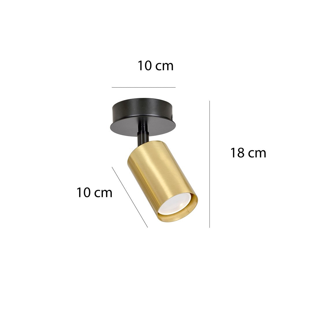 Plafondlamp spot gepoedercoat staal modern Zen zwart met goudkleurige kap, 1 fitting, voor hal en keuken