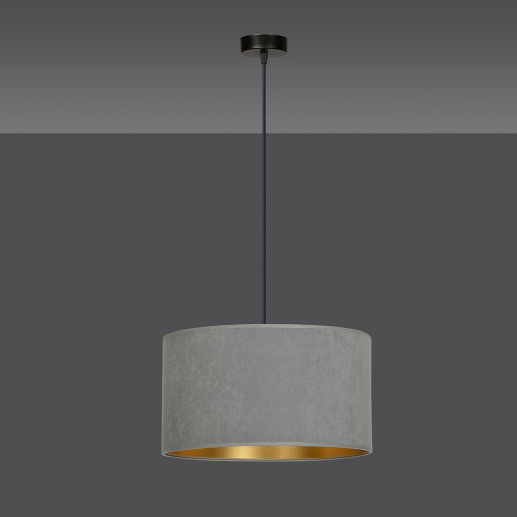 Hanglamp stof en gepoedercoat staal Hilde grijs met gouden binnenzijde Ø 35 cm, woonkamer en eetkamer