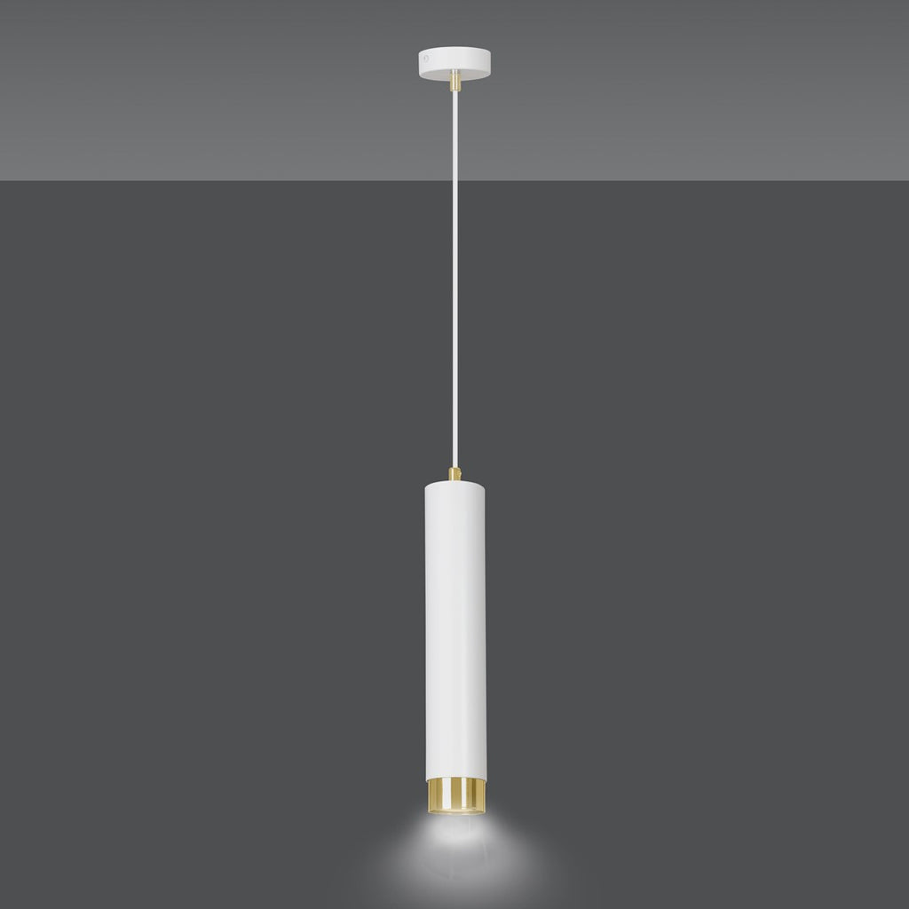 Hanglamp gepoedercoat staal modern Kibo wit met goud, buisvormig, 8 x 100 cm, voor woonkamer of keuken