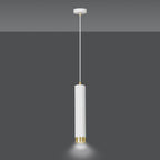 Hanglamp gepoedercoat staal modern Kibo wit met goud, buisvormig, 8 x 100 cm, voor woonkamer of keuken