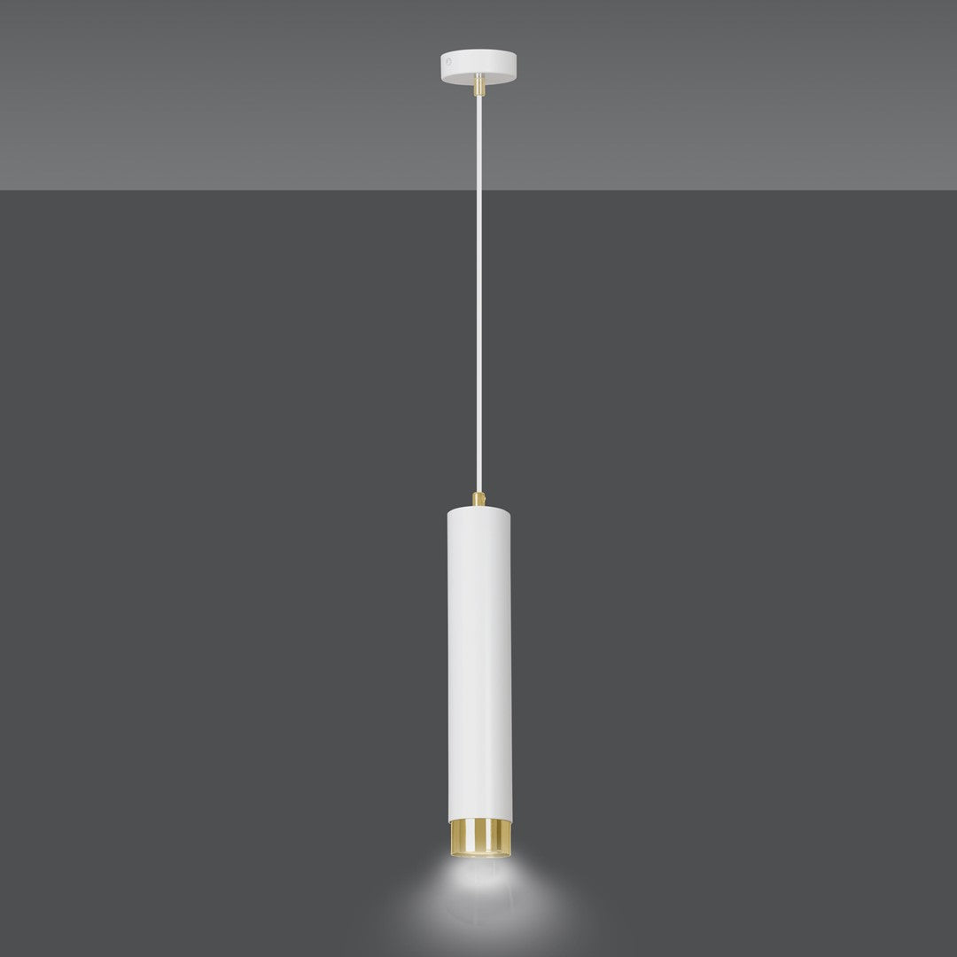 Hanglamp gepoedercoat staal modern Kibo wit met goud, buisvormig, 8 x 100 cm, voor woonkamer of keuken