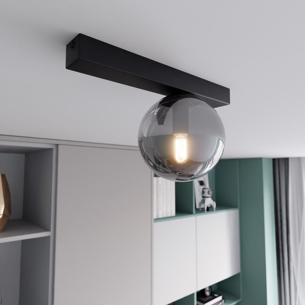 Plafondlamp gepoedercoat staal en glas, minimalistisch Fit zwart met grafiet glazen kap Ø 14 cm