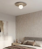 Plafondlamp gepoedercoat staal en glas Solar, beige met witte glazen kap, Ø 43 cm, 1 lichtpunt, E14