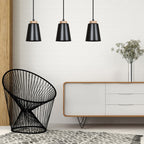 Hanglamp gepoedercoat staal en hout Bolero, Scandinavisch, zwart, 14 x 100 cm, 1 fitting E27
