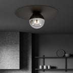 Plafondlamp gepoedercoat staal en glas Solar, zwart met grafiet glaskap, Ø 43 cm, E14, woonkamer, hal en kantoor