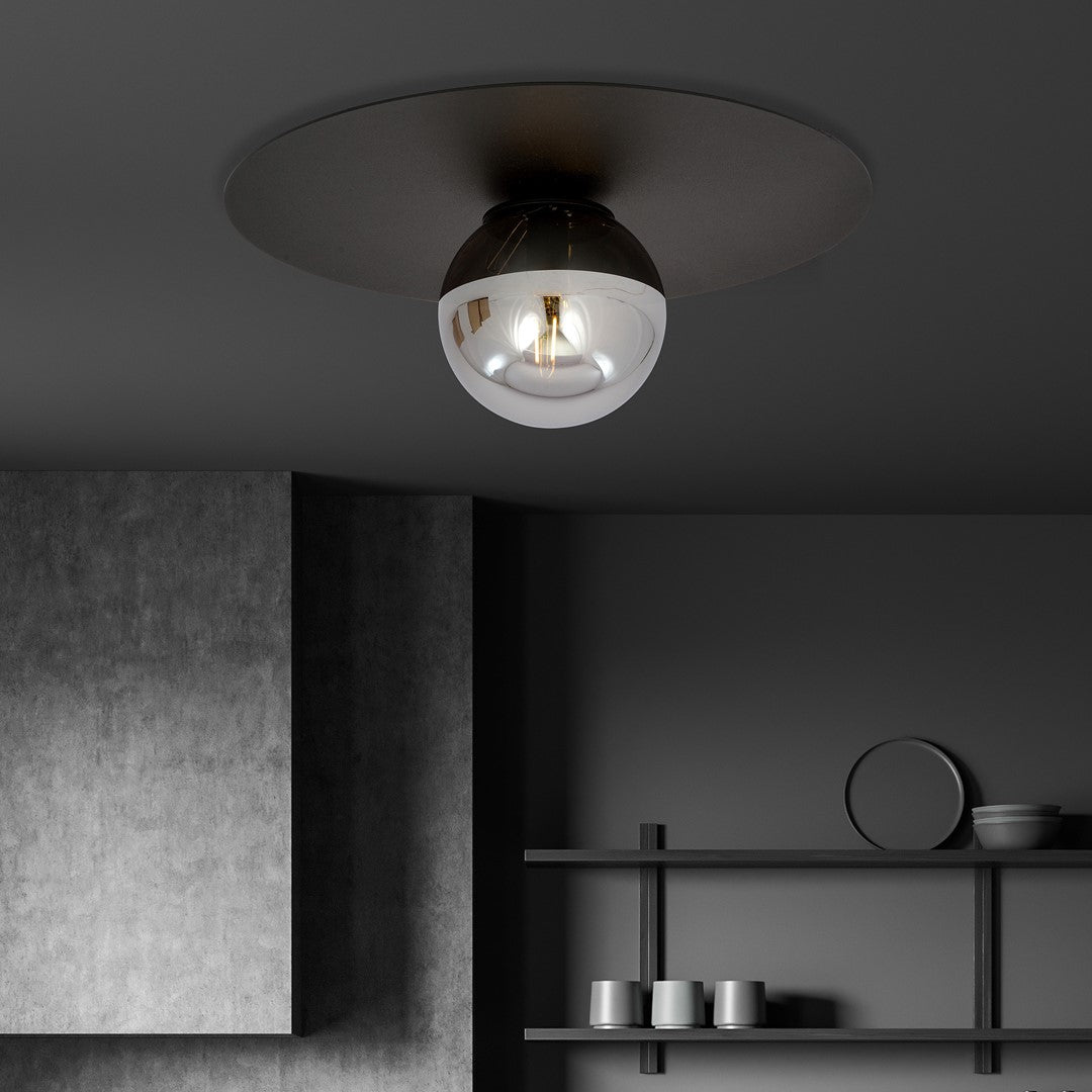 Plafondlamp gepoedercoat staal en glas Solar, zwart met grafiet glaskap, Ø 43 cm, E14, woonkamer, hal en kantoor