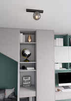 Plafondlamp gepoedercoat staal en glas, minimalistisch Fit zwart met grafiet glazen kap Ø 14 cm
