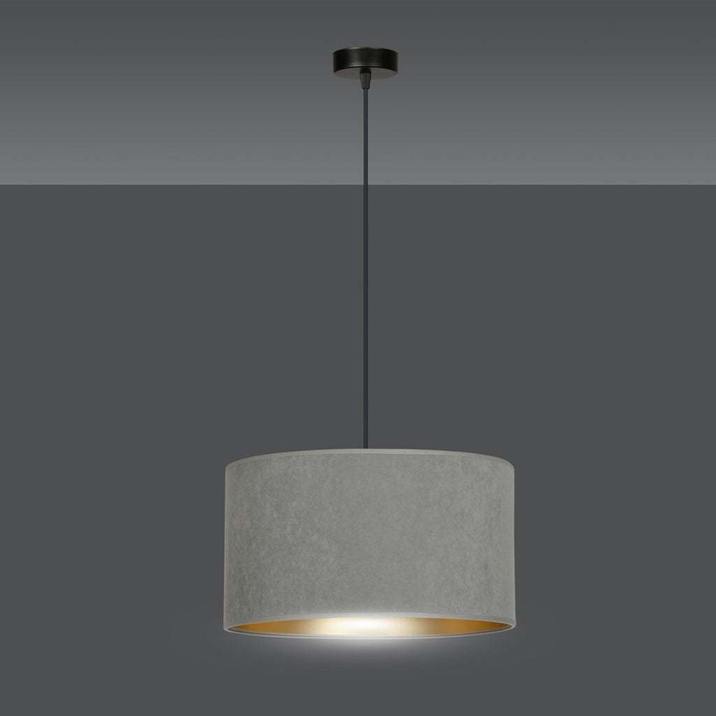 Hanglamp stof en gepoedercoat staal Hilde grijs met gouden binnenzijde Ø 35 cm, woonkamer en eetkamer