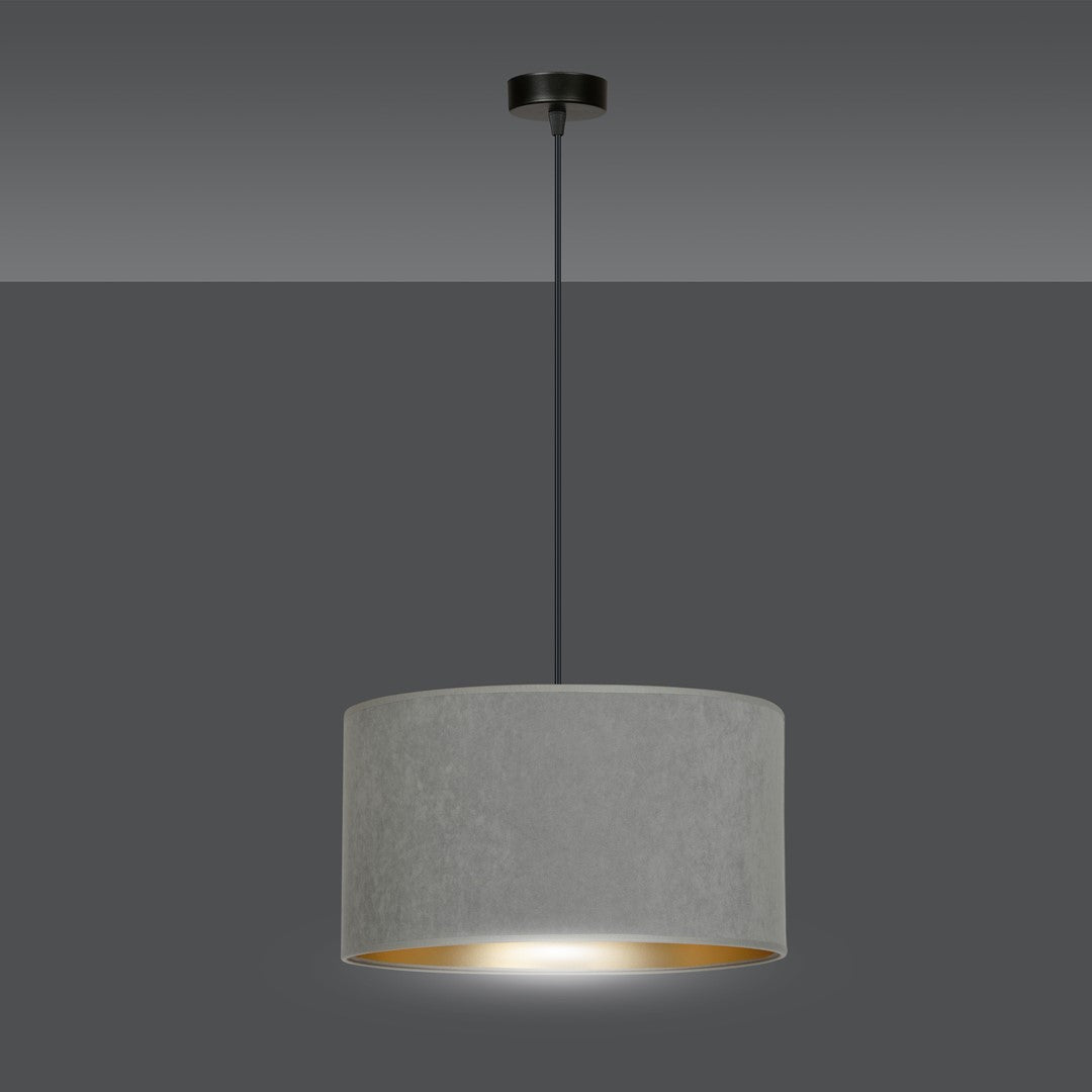 Hanglamp stof en gepoedercoat staal Hilde grijs met gouden binnenzijde Ø 35 cm, woonkamer en eetkamer