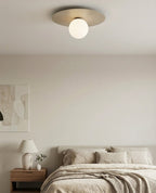 Plafondlamp gepoedercoat staal en glas Solar, beige met witte glazen kap, Ø 43 cm, 1 lichtpunt, E14