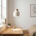 Hanglamp staal en hout Kru, Scandinavisch, wit, 1 fitting E27, met spider-ophanging en verstelbare hoogte