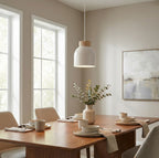 Hanglamp gepoedercoat staal Scandinavisch Vigo wit met houten accent, Ø 18 cm – eettafel en kookeiland