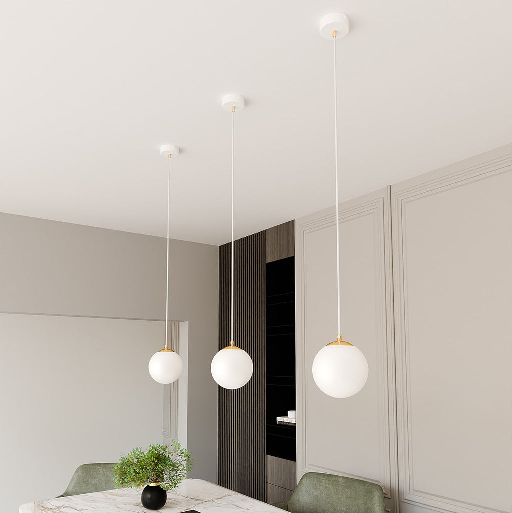 Hanglamp staal en glas retro Royal, wit met gouden accenten, Ø 14 cm kap, voor keuken, woonkamer of eetkamer